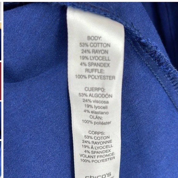 Chico's Romantic Chiffon Ruffle Hem Military Jacket Blue Stretch Sz 0 NWT - Picture 5 of 6